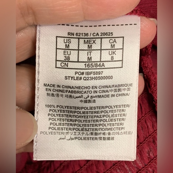 Guess - Maroon Sheer Long Sleeve Vneck Blouse - Medium - Picture 7 of 8